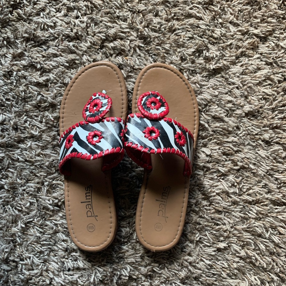 Red, White, and Black Zebra Print Palms Carolina Sandals
